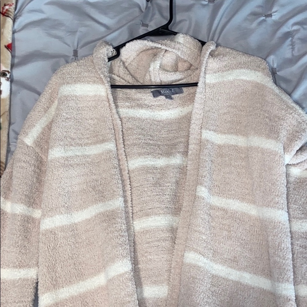 striped fuzzy cardigan